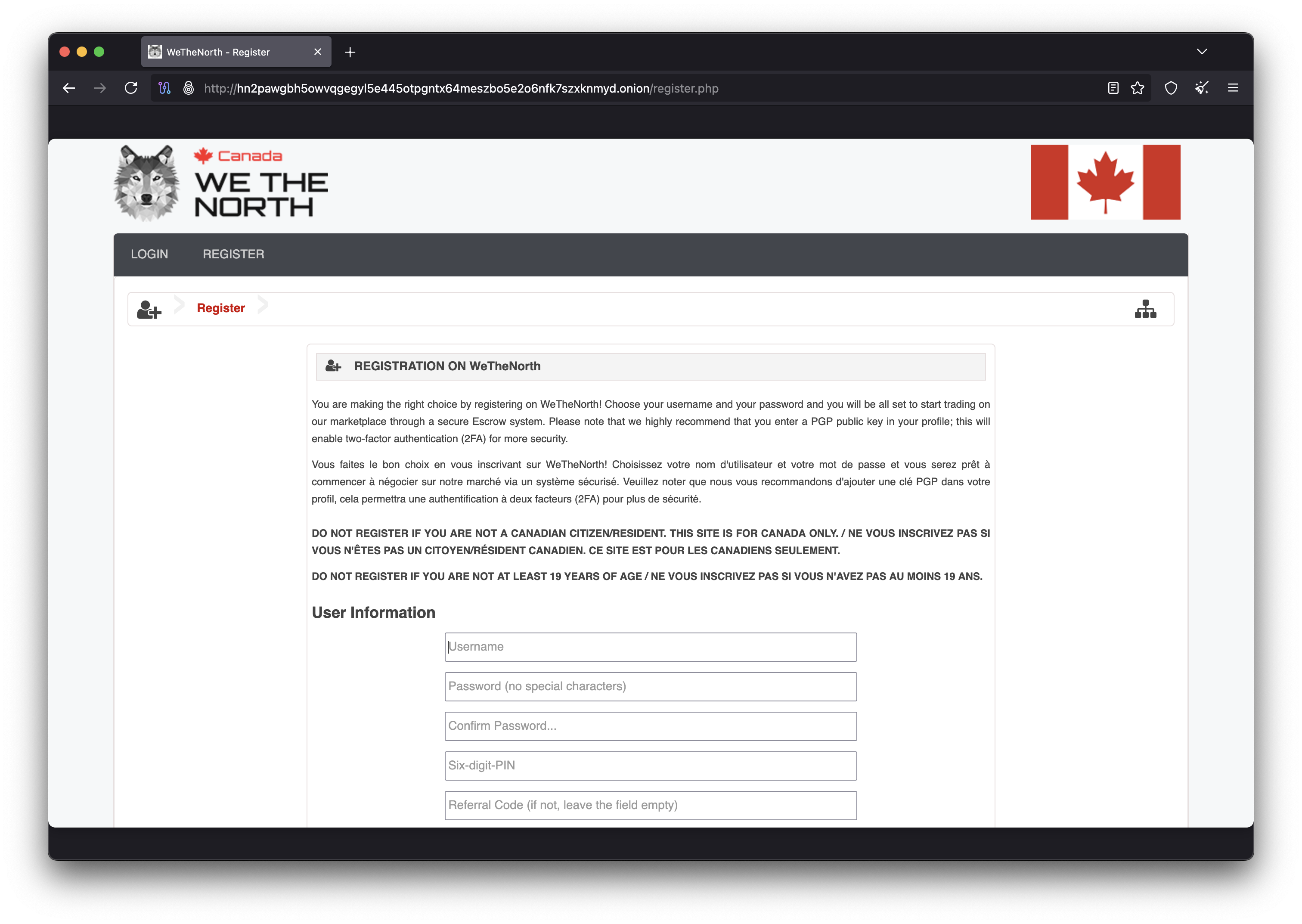 WTN Market registration form for new user account creation on We The North 2025